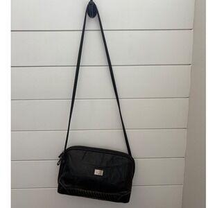 MC Black Leather‎ Patchwork Crossbody Bag Braided Trim Vintage Designer